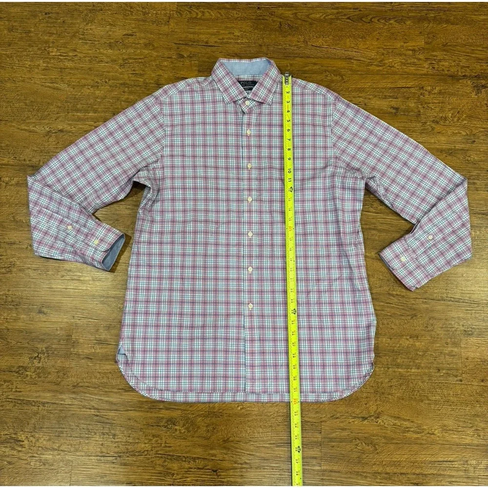 Polo Ralph Lauren Pink Plaid Stretch Casual Long Sleeve‎ Button Up Shirt Men's L